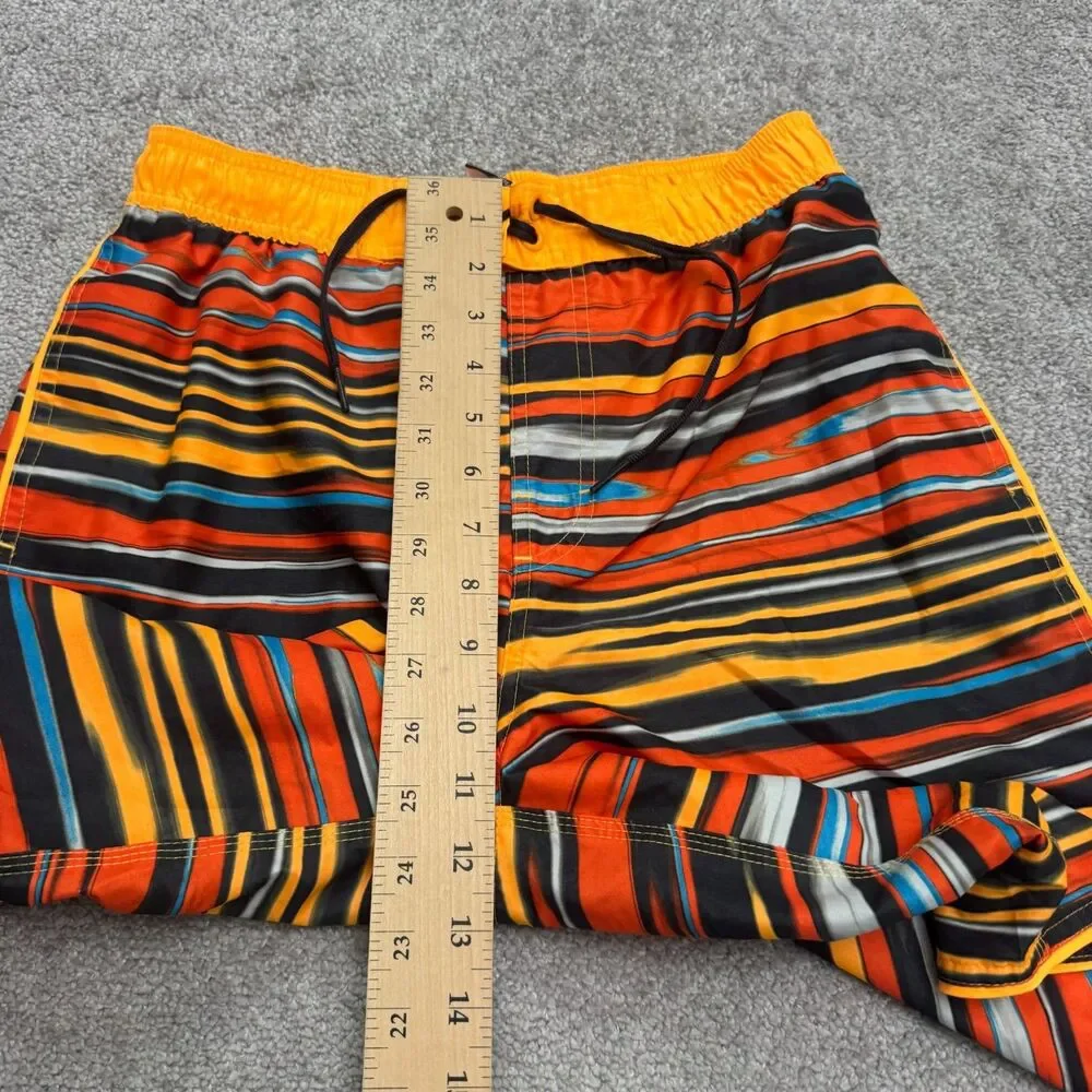 Nike Swim Trunks Unlined Shorts Mens Small Orange Striped Swimwear Active Beach